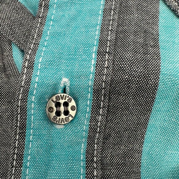 Vintage Levis Button Up Shirt Mens XL Striped Long Sleeve Teal Gray 1980s Taiwan - Picture 7 of 9